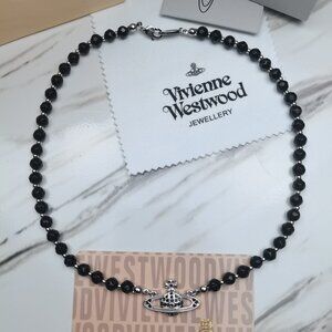Vivienne Westwood One Row Pearl Black and Silver Bas Relief Choker